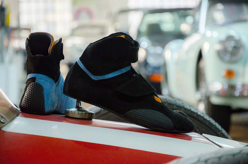 Driving shoes on racecar